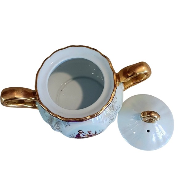 GNA Fine Porcelain Sugar Bowl w Lid 24k Hand Painted Victorian Iridescent Vintag - Picture 6 of 11